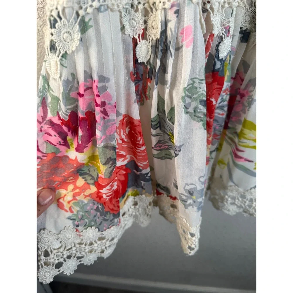 Ranna Gill Women's White Floral Crochet Lace Pleated Halter Mini Dress Size S